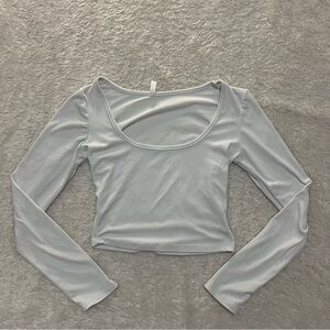 White Ribbed Long Sleeve Women's Top